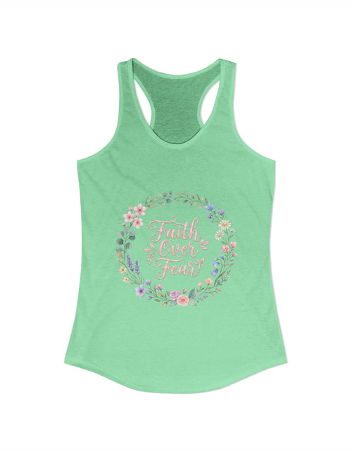 Load image into Gallery viewer, Faith Over Fear Christian Racerback Tank – Floral Faith Tank Top for Women – Inspirational Church Summer Tank – Christian Gift for Her
