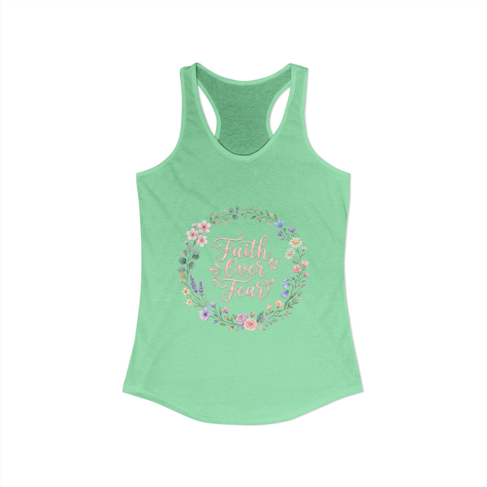 Faith Over Fear Christian Racerback Tank – Floral Faith Tank Top for Women – Inspirational Church Summer Tank – Christian Gift for Her