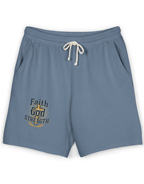 Load image into Gallery viewer, Faith God Strength Fleece Sweat Shorts — Lightweight Religious Lounge Shorts
