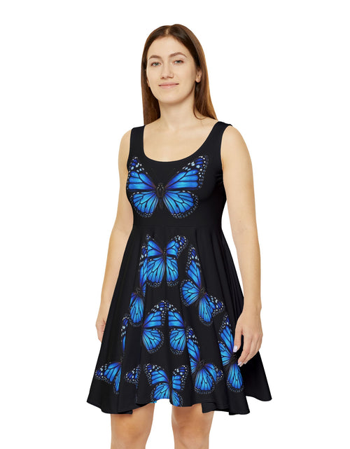 Load image into Gallery viewer, Blue Butterfly Skater Dress – Women's AOP Floral-Inspired Sundress

