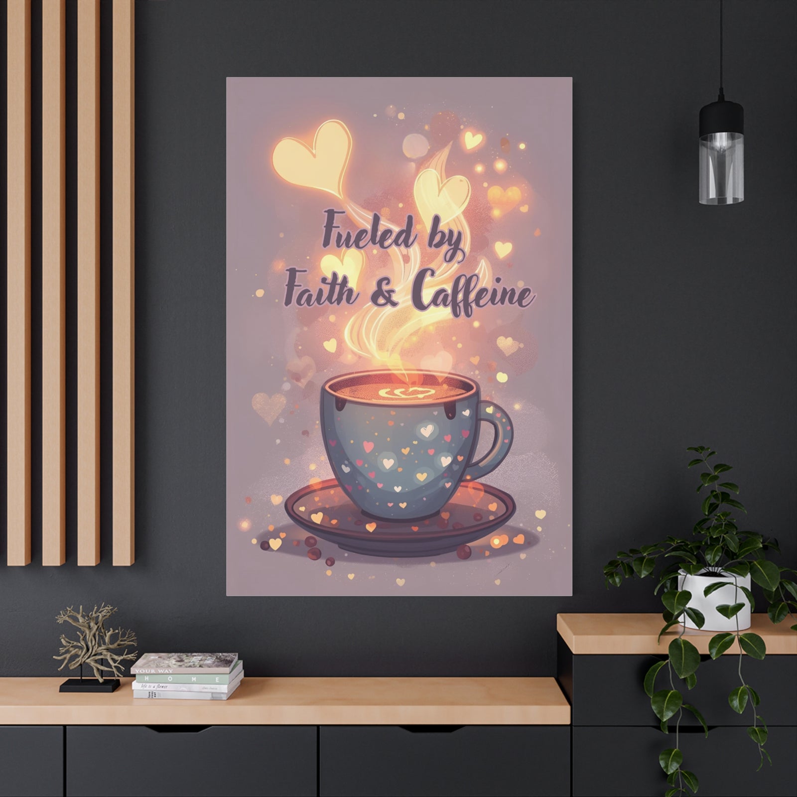 Canvas Wall Art "Fueled by Faith & Caffeine" — Coffee Lover Inspirational Home - Coffee Shop Decor