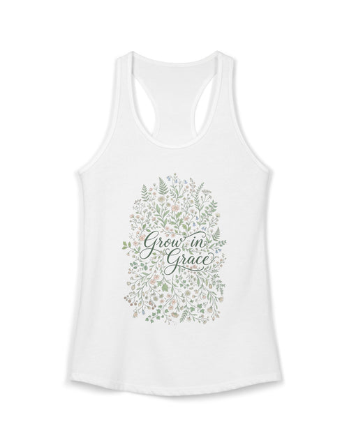 Load image into Gallery viewer, Grow in Grace Christian Racerback Tank – Floral Faith Tank Top for Women – Inspirational Church Summer Tank – Christian Gift for Her
