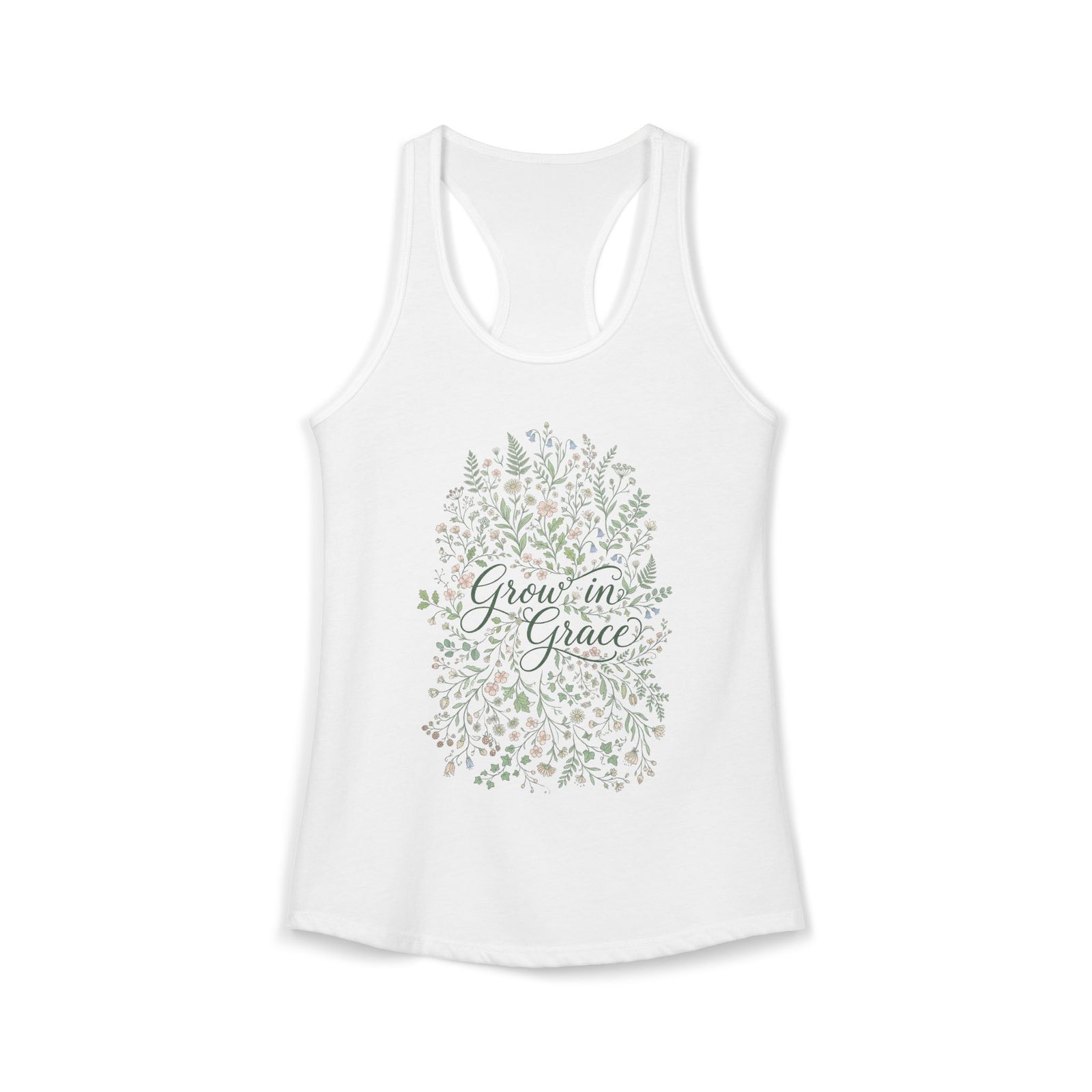 Grow in Grace Christian Racerback Tank – Floral Faith Tank Top for Women – Inspirational Church Summer Tank – Christian Gift for Her