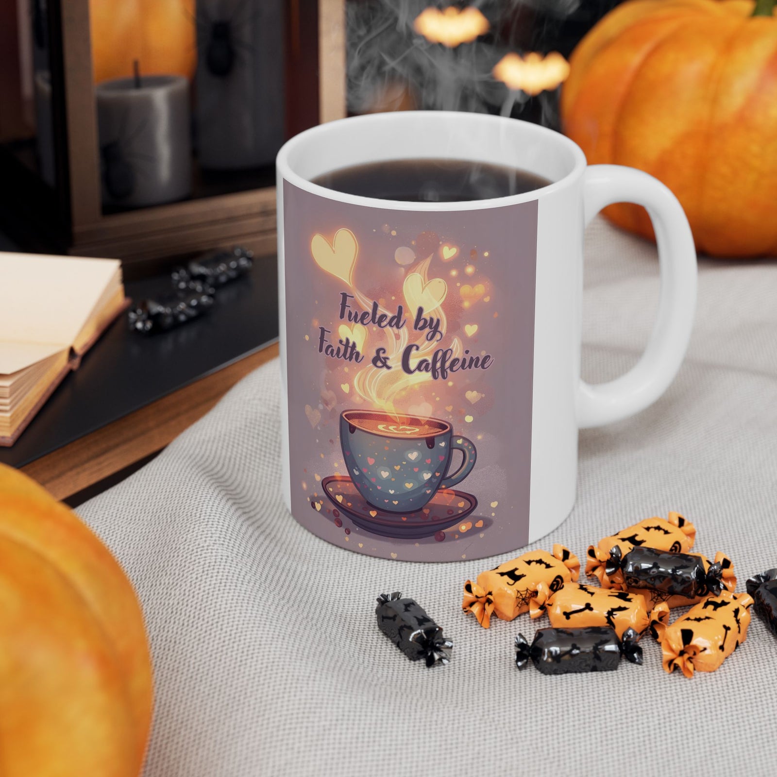 Faith And Coffee Fuels Me Ceramic Mug — Inspirational Heart Fairy Coffee Lovers Cup 11 oz & 15 oz