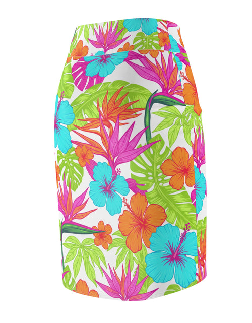 Load image into Gallery viewer, Tropical Hibiscus Pencil Skirt for Women | Bright Floral Summer Skirt | Vacation Beach Outfit | Colorful Mid-Waist Skirt
