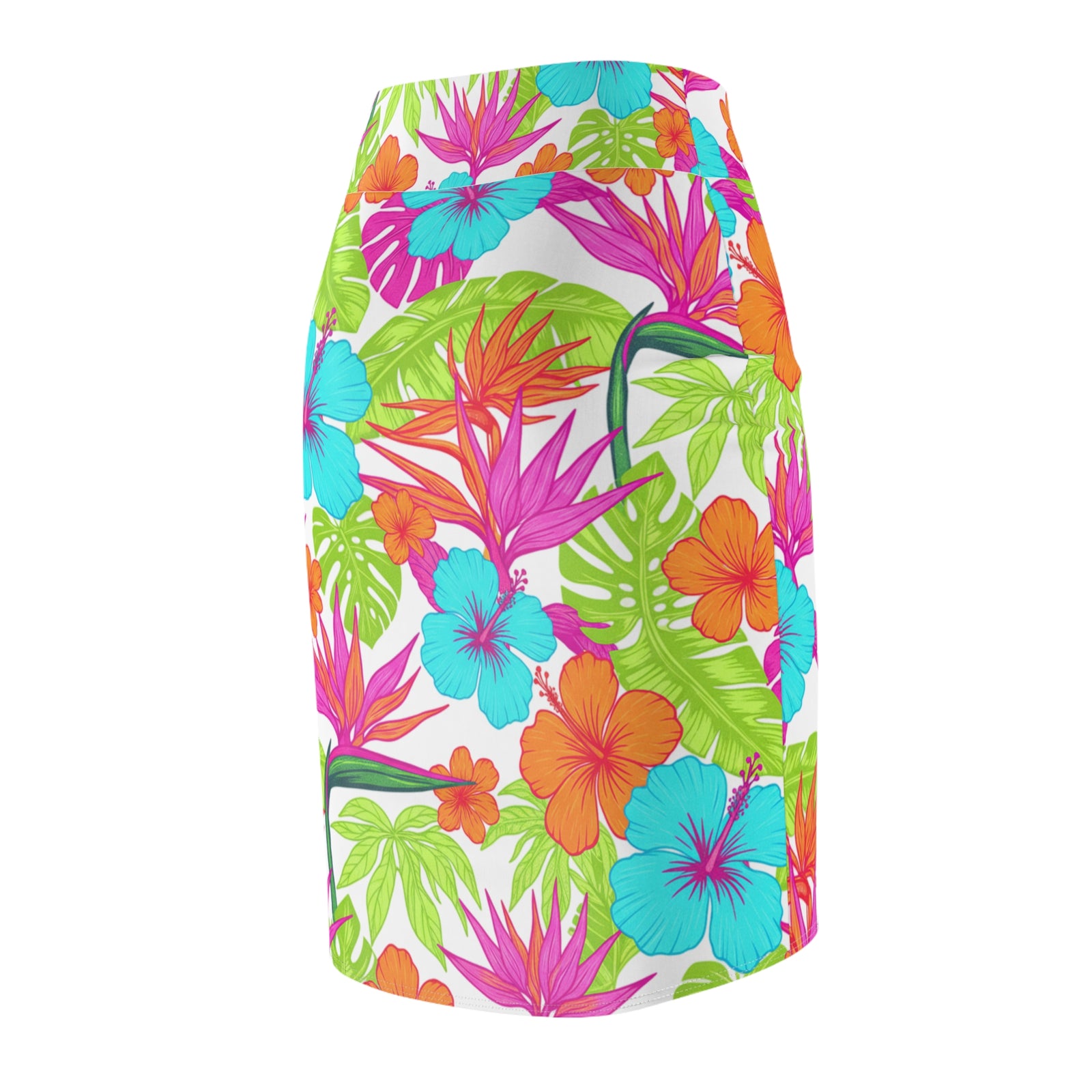Tropical Hibiscus Pencil Skirt for Women | Bright Floral Summer Skirt | Vacation Beach Outfit | Colorful Mid-Waist Skirt