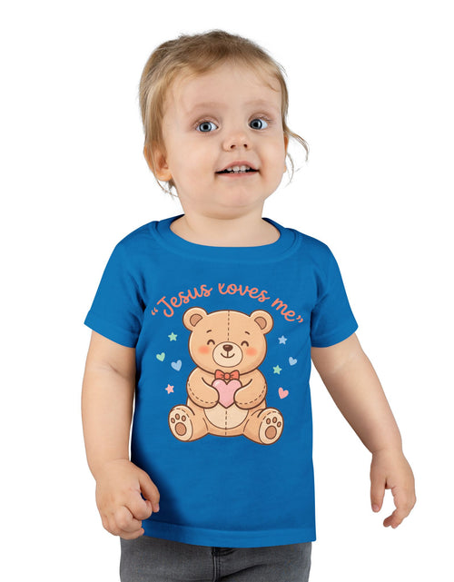 Load image into Gallery viewer, Toddler T-Shirt — Cute “Jesus Loves Me” Teddy Bear Christian Kids Tee
