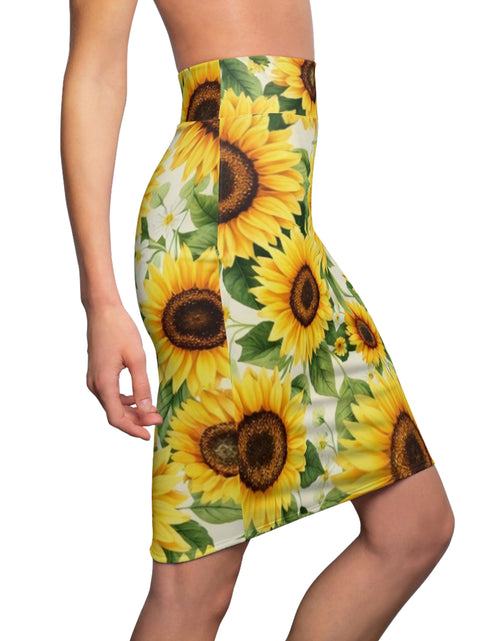 Load image into Gallery viewer, Sunflower Pencil Skirt – Bright Yellow Floral Midi Skirt for Summer, Casual Office Wear, Garden Party Outfit, Gift for Her
