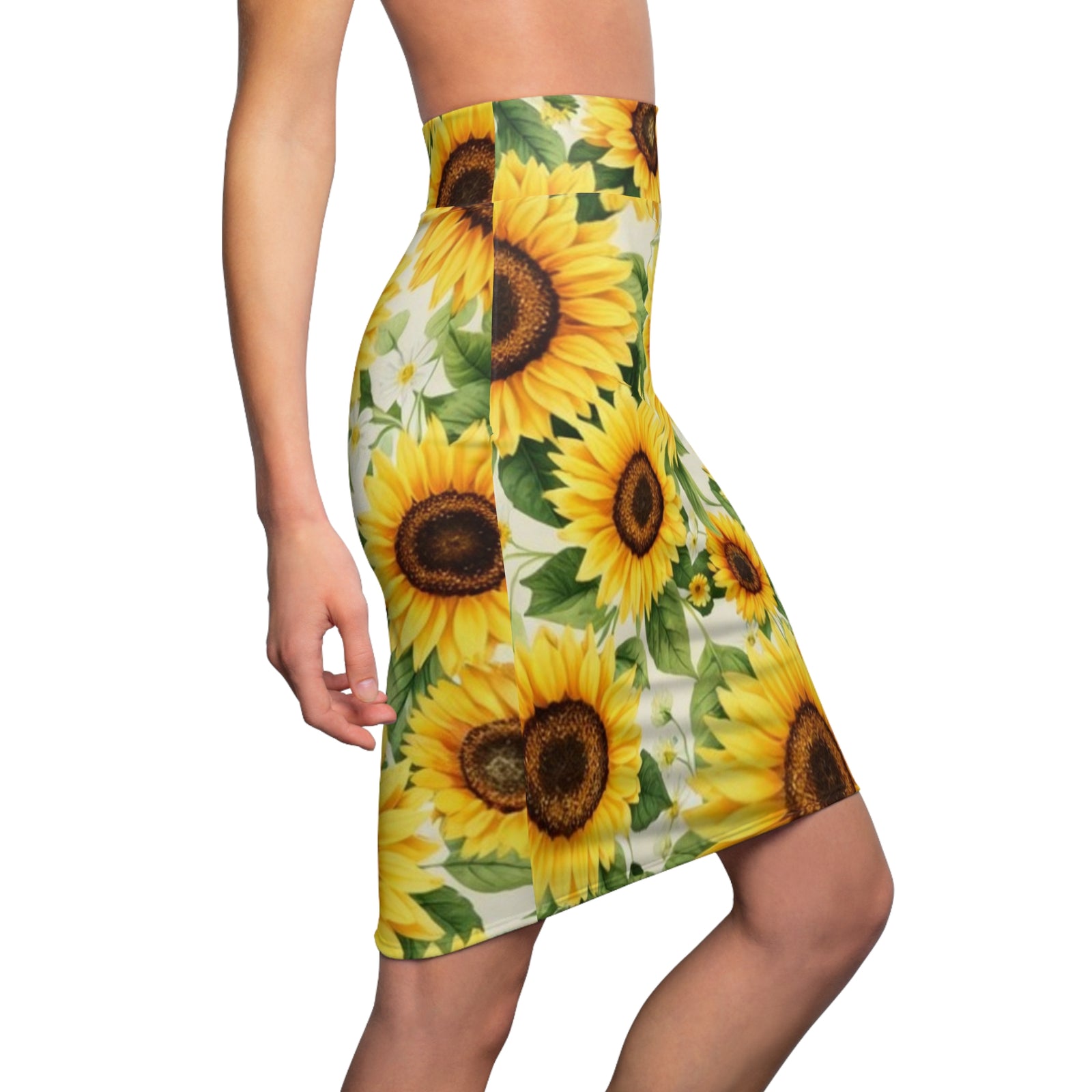 Sunflower Pencil Skirt – Bright Yellow Floral Midi Skirt for Summer, Casual Office Wear, Garden Party Outfit, Gift for Her