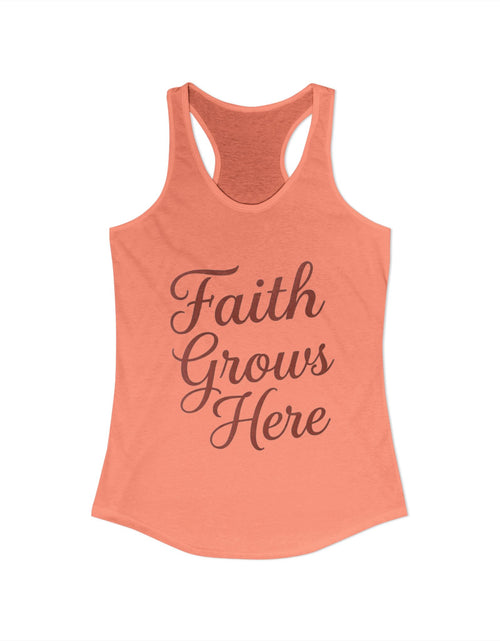 Load image into Gallery viewer, Faith Grows Here Women’s Racerback Tank, Christian Inspirational Tank Top, Faith-Based Apparel, Minimalist Scripture Style Top, Everyday Encouragement Shirt

