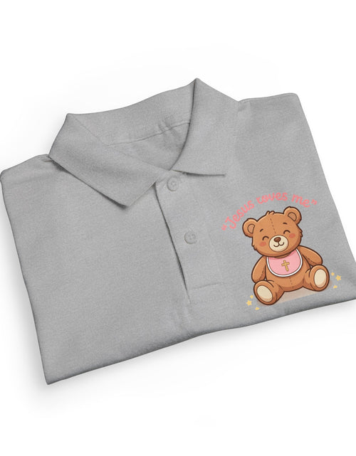 Load image into Gallery viewer, Jesus Loves Me Teddy Bear Kids Polo Shirt | Christian Toddler Polo | Cute Faith-Based Kids Clothes | Dressy Church Outfit
