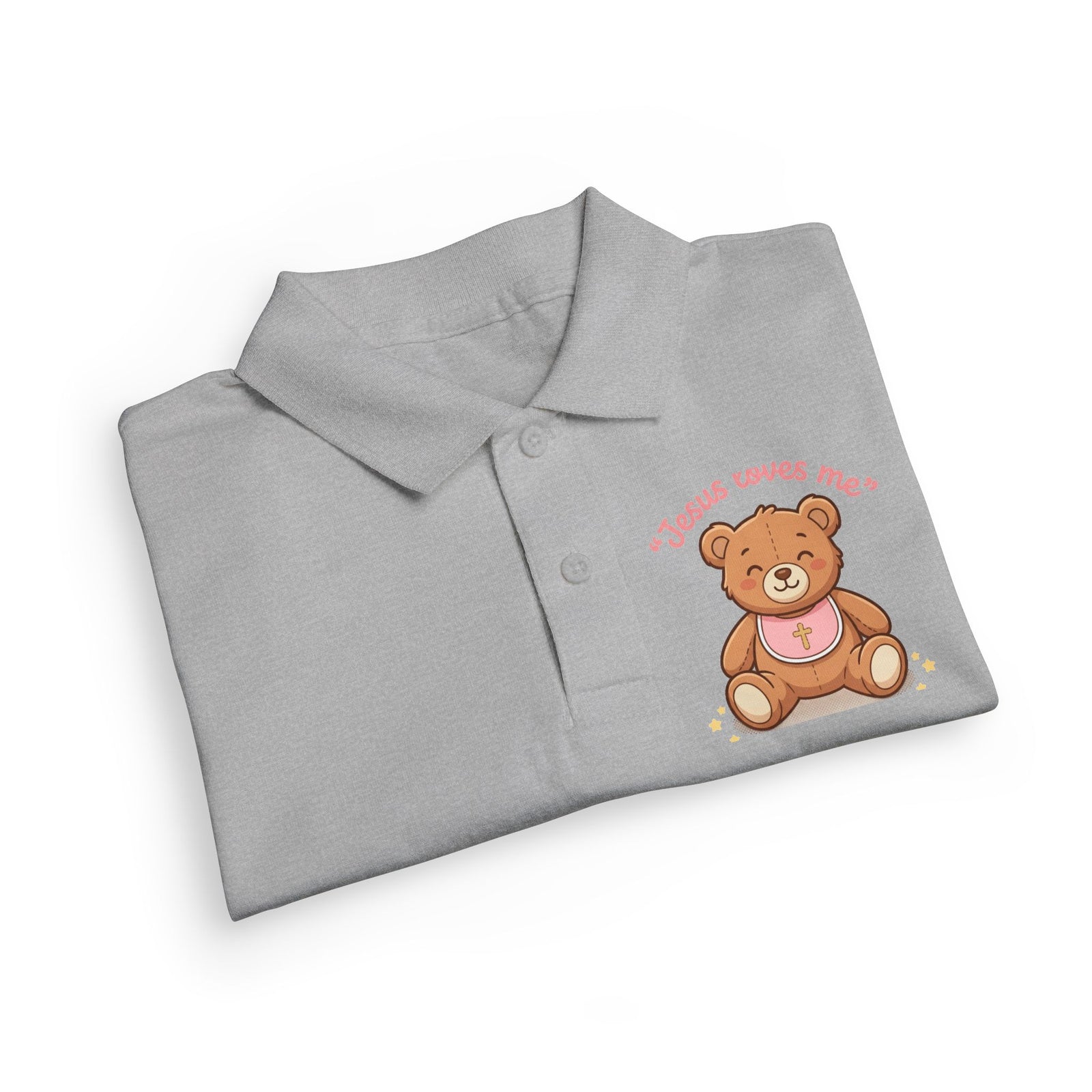 Jesus Loves Me Teddy Bear Kids Polo Shirt | Christian Toddler Polo | Cute Faith-Based Kids Clothes | Dressy Church Outfit