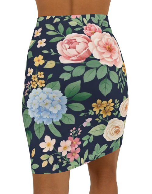 Load image into Gallery viewer, Navy Floral Pencil Skirt for Women | Elegant Garden Print Skirt | Office Chic Spring Outfit | Romantic Midi Skirt

