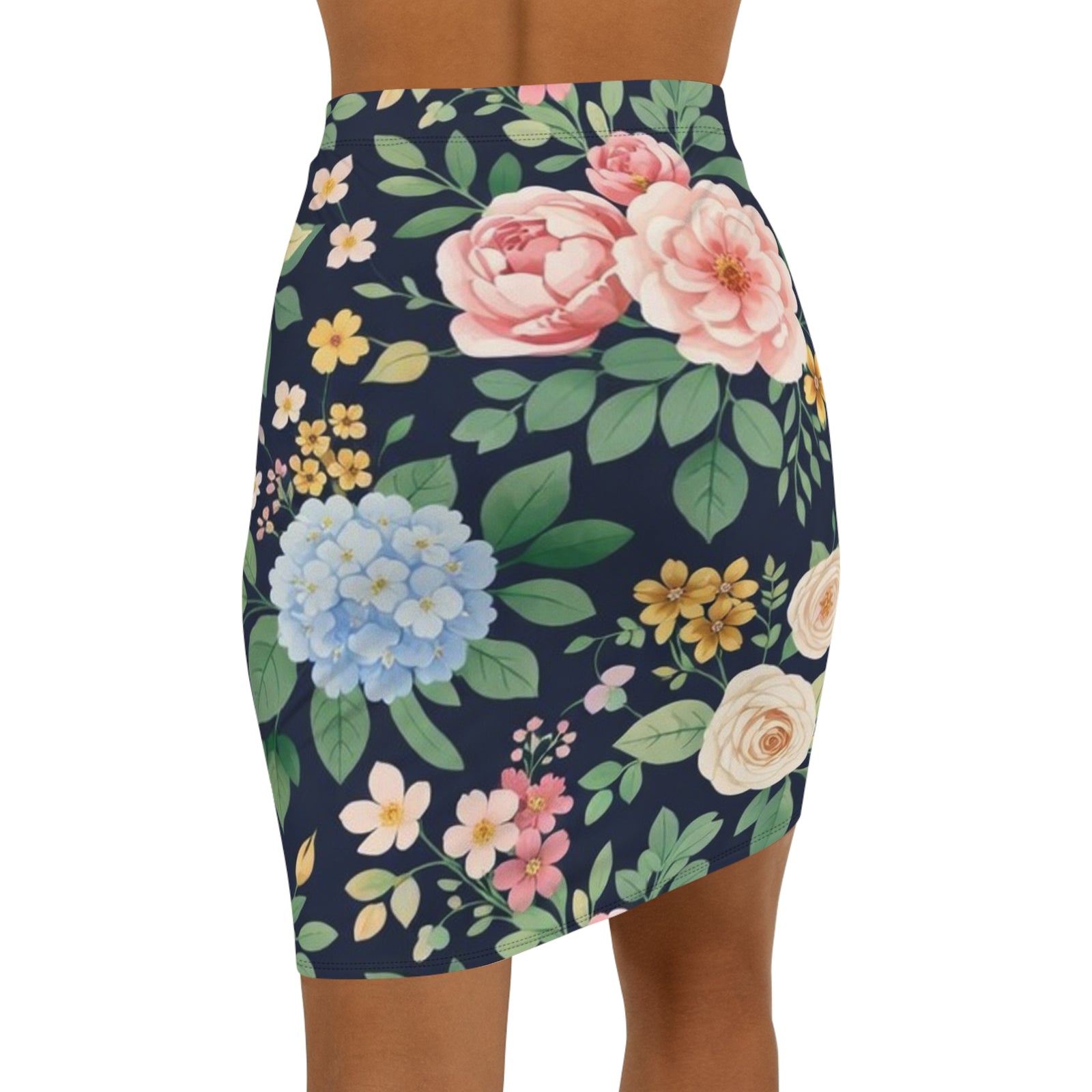 Navy Floral Pencil Skirt for Women | Elegant Garden Print Skirt | Office Chic Spring Outfit | Romantic Midi Skirt