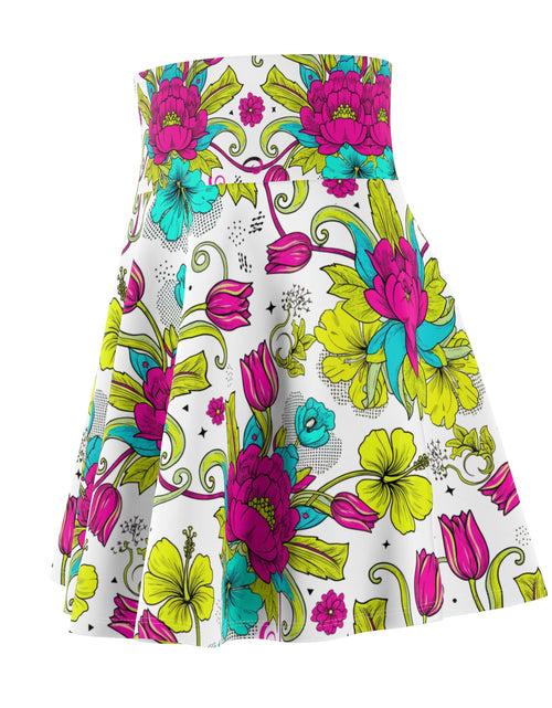 Load image into Gallery viewer, Bright Floral Skater Skirt | Tropical Flower Skirt for Women | Colorful Boho A-Line Skirt | Spring &amp; Summer Outfit Optimized Title
