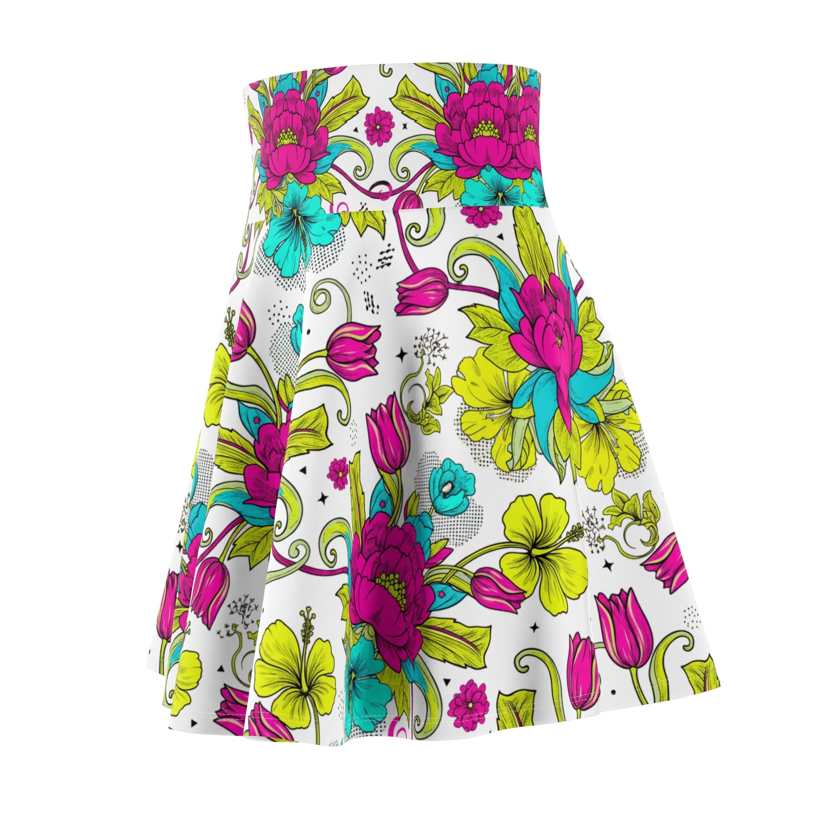 Bright Floral Skater Skirt | Tropical Flower Skirt for Women | Colorful Boho A-Line Skirt | Spring & Summer Outfit Optimized Title