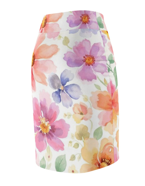 Load image into Gallery viewer, Watercolor Floral Pencil Skirt for Women | Pink Spring Garden Skirt | Feminine Pastel Outfit | Mid-Waist AOP Skirt
