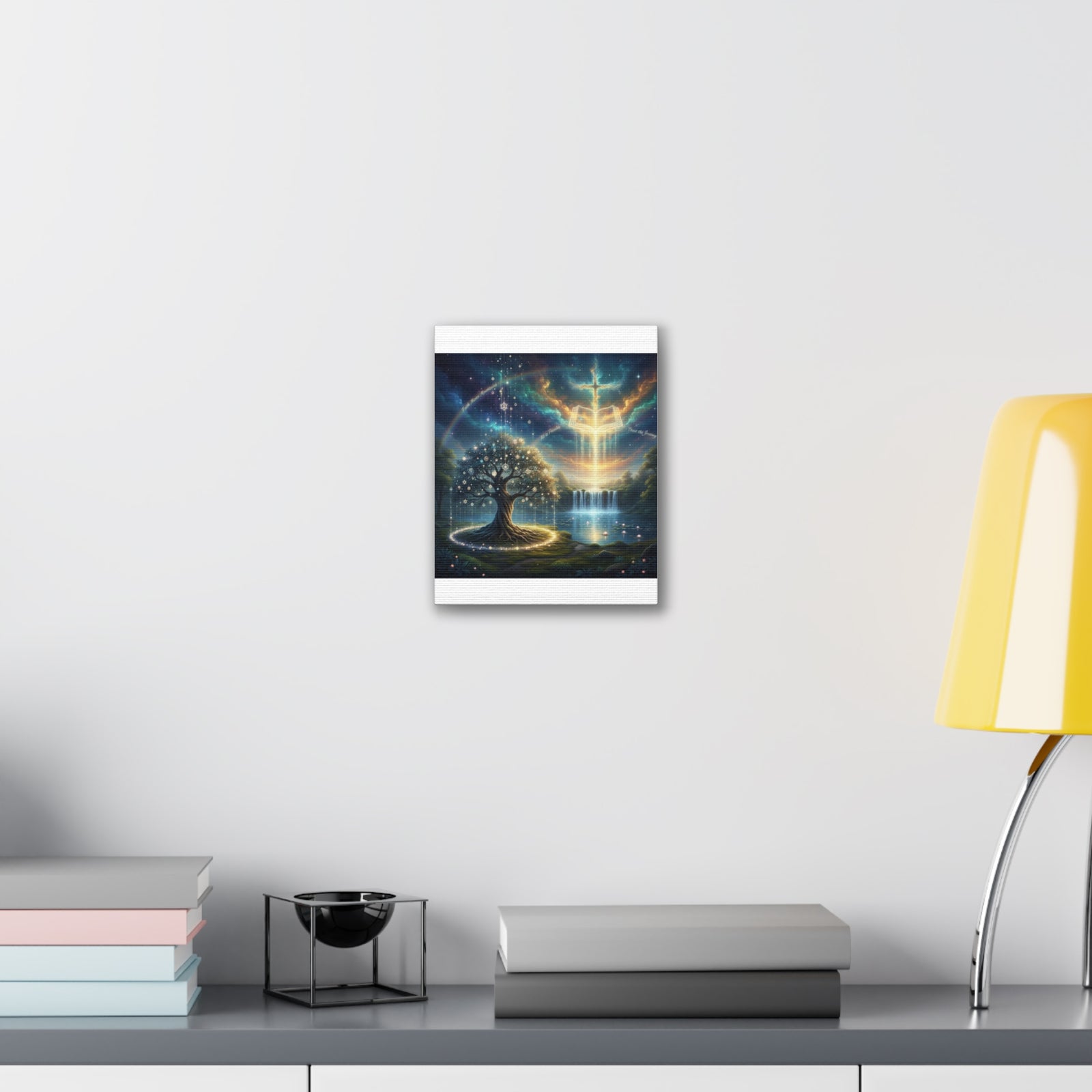 Spiritual Tree of Life Canvas Art — Mystical Cross & Waterfall Stretched Canvas - Home Decor