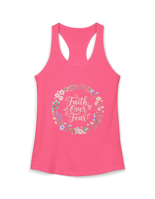 Load image into Gallery viewer, Faith Over Fear Christian Racerback Tank – Floral Faith Tank Top for Women – Inspirational Church Summer Tank – Christian Gift for Her
