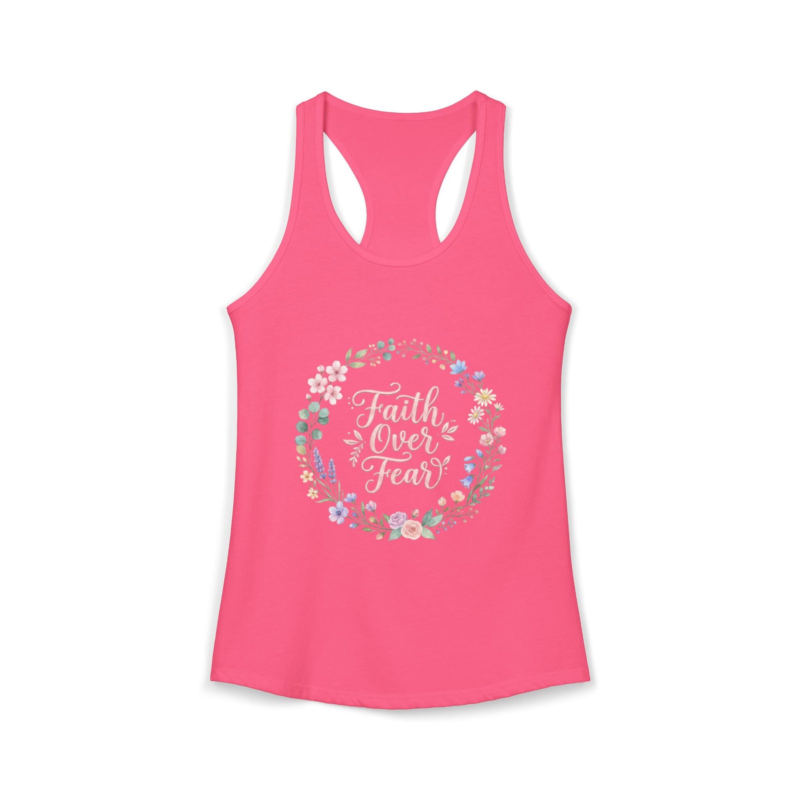 Faith Over Fear Christian Racerback Tank – Floral Faith Tank Top for Women – Inspirational Church Summer Tank – Christian Gift for Her