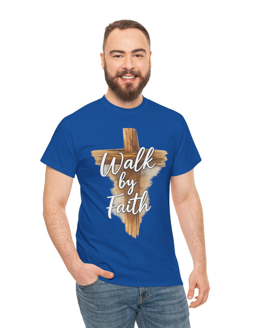 Load image into Gallery viewer, Walk By Faith Tee — Christian Cross Faith Men's T‑Shirt
