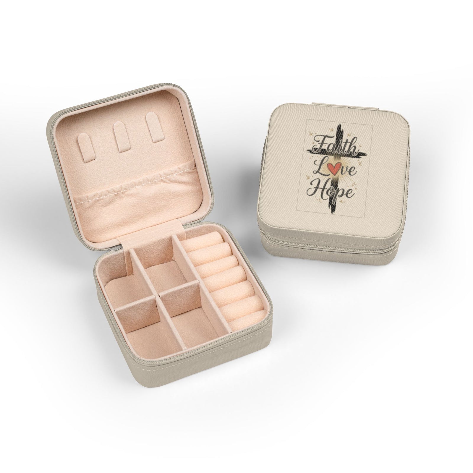 Faith Jewelry Travel Case – Cute Compact Organizer with 'Faith Love Hope' Design For Women and girls