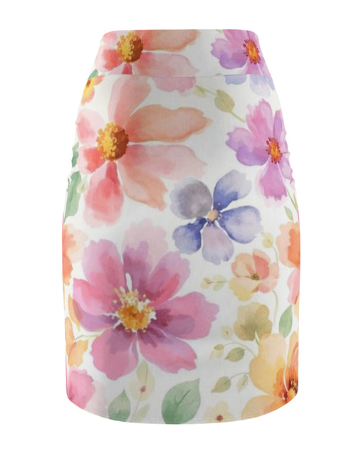 Load image into Gallery viewer, Watercolor Floral Pencil Skirt for Women | Pink Spring Garden Skirt | Feminine Pastel Outfit | Mid-Waist AOP Skirt
