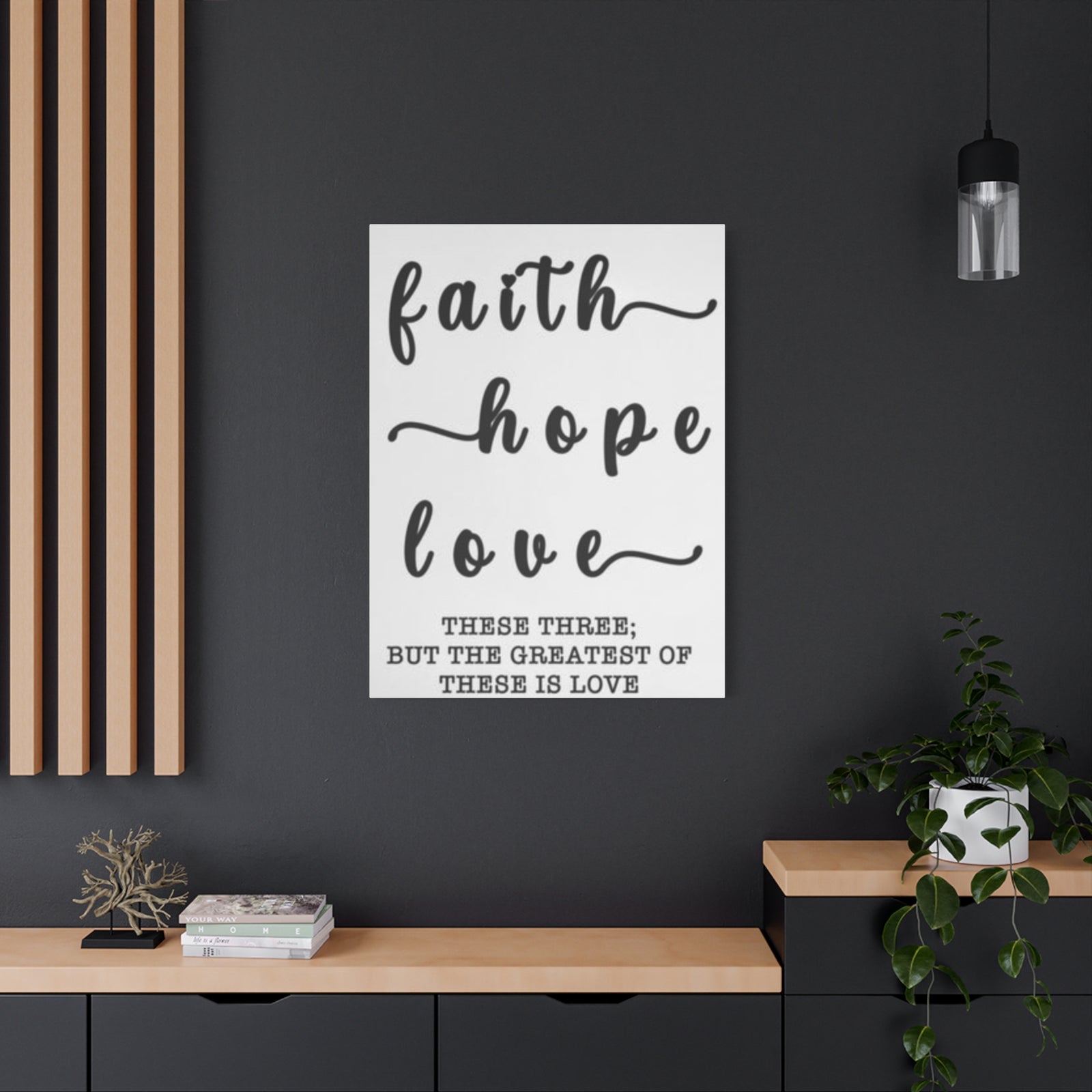 Faith Hope Love Matte Stretched Canvas Wall Art — Inspirational Scripture Quote