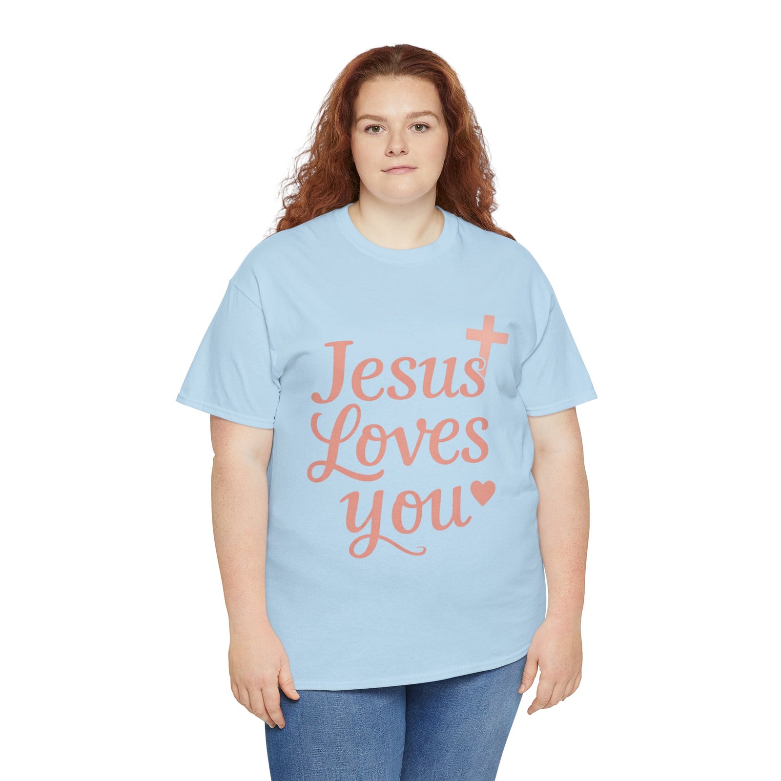 Jesus Loves You T-Shirt – Pink Script Faith Tee with Cross