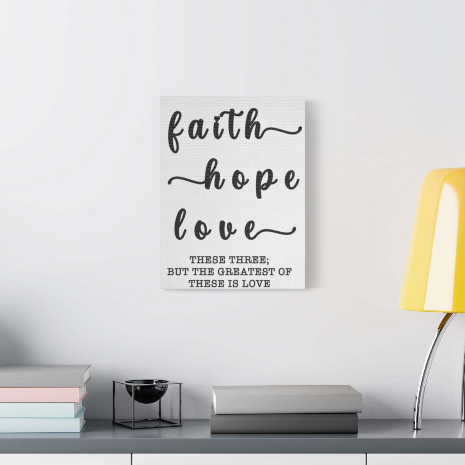 Faith Hope Love Matte Stretched Canvas Wall Art — Inspirational Scripture Quote