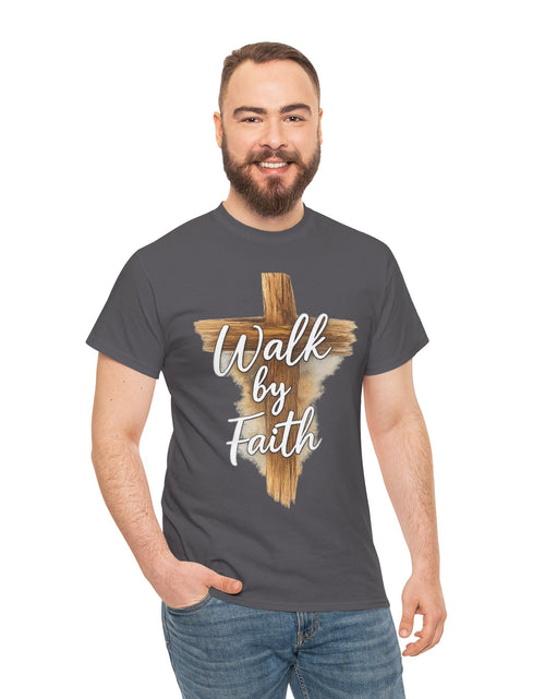 Load image into Gallery viewer, Walk By Faith Tee — Christian Cross Faith Men's T‑Shirt
