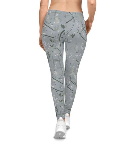 Faith Dove Floral Print Leggings — Soft Gray All-Over Patterned Women's & Girls Leggings