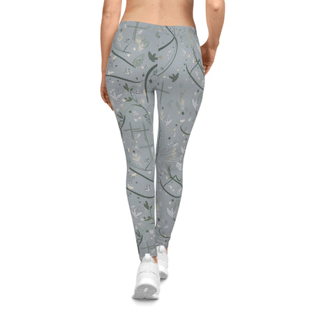 Faith Dove Floral Print Leggings — Soft Gray All-Over Patterned Women's & Girls Leggings