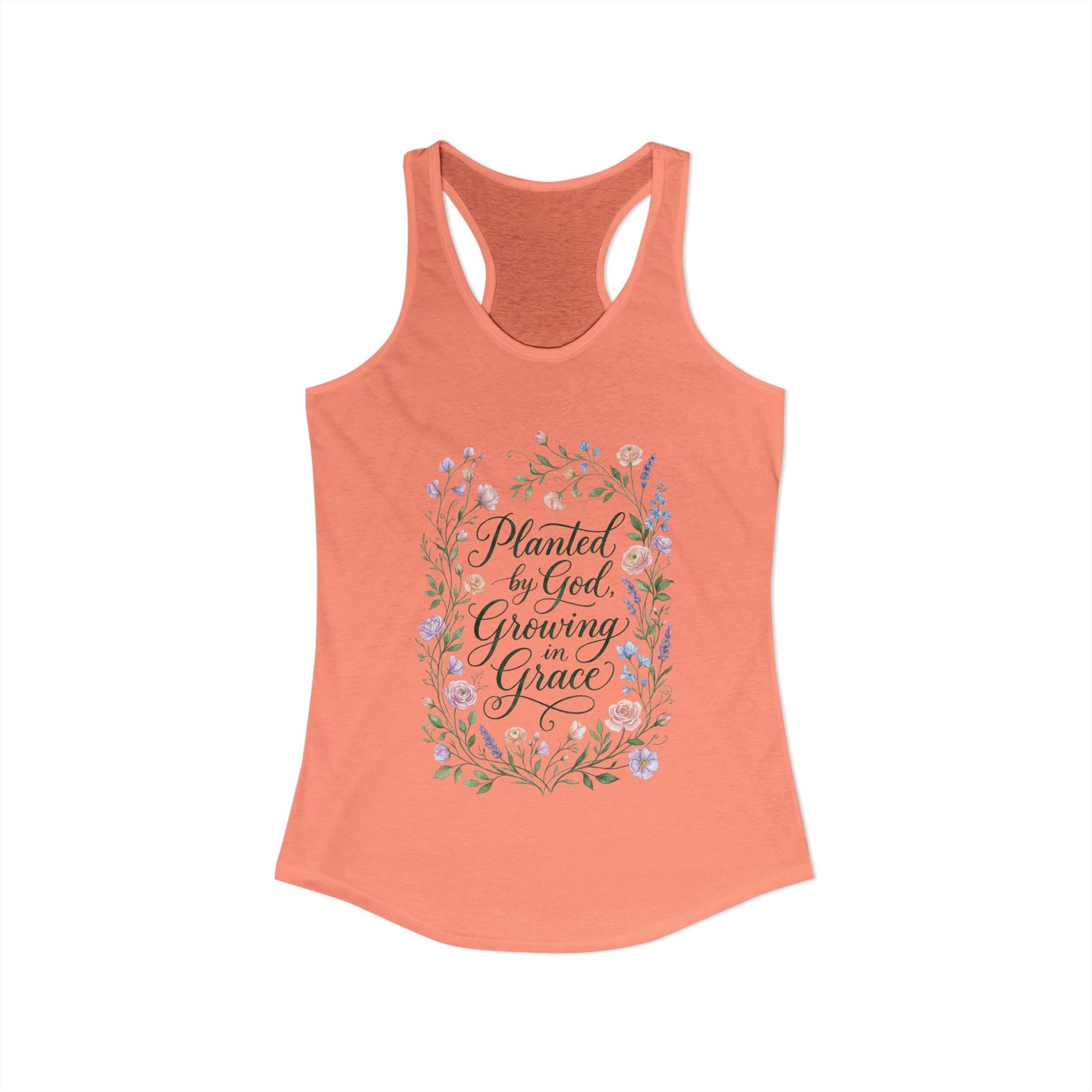 Planted by God Growing in Grace Racerback Tank – Christian Floral Tank Top for Women – Faith Based Summer Church Shirt – Inspirational Christian Gift