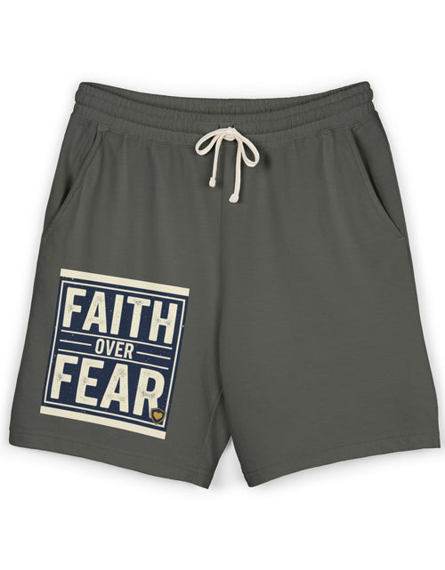 Load image into Gallery viewer, Men’s Faith Over Fear Fleece Shorts – Christian Graphic Lounge Shorts, Casual Spring Summer Athleisure
