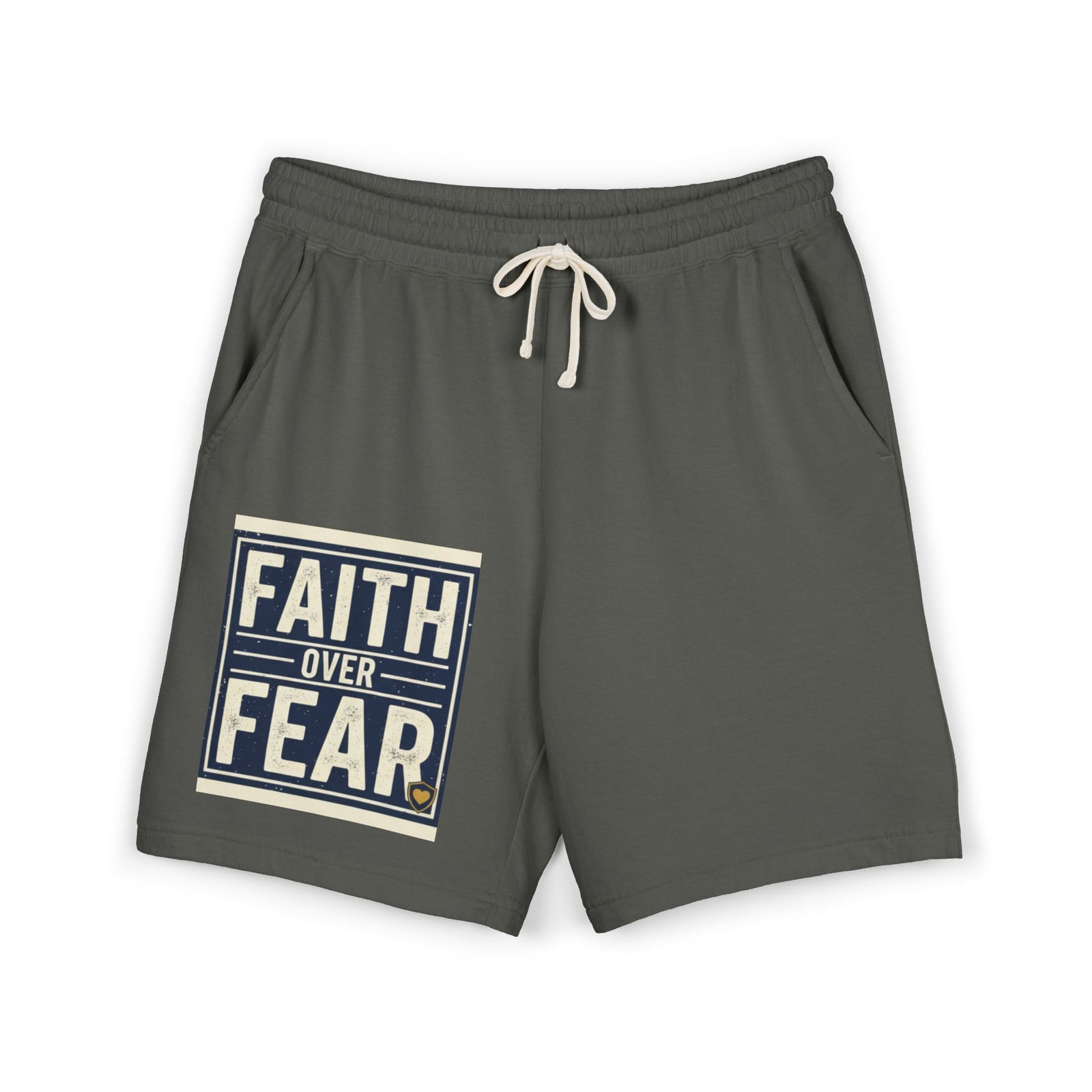 Men’s Faith Over Fear Fleece Shorts – Christian Graphic Lounge Shorts, Casual Spring Summer Athleisure