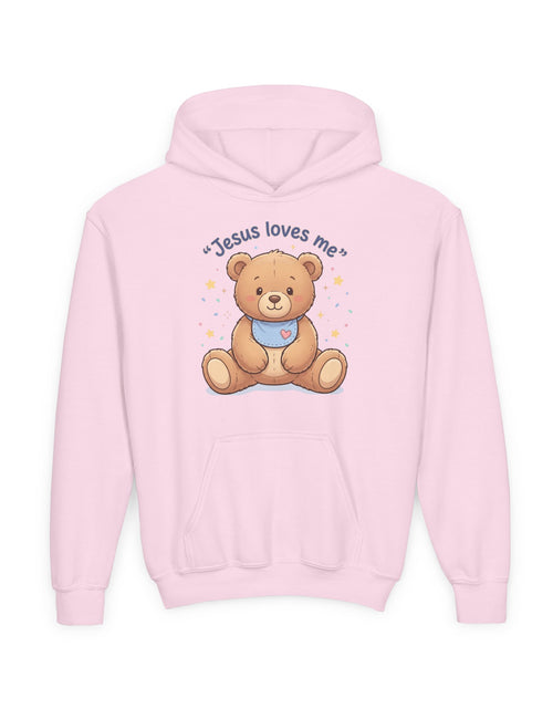 Load image into Gallery viewer, Jesus Loves Me Teddy Bear Kids Hoodie | Christian Youth Sweatshirt | Cute Faith-Based Kids Clothes | Gift for Boys &amp; Girls
