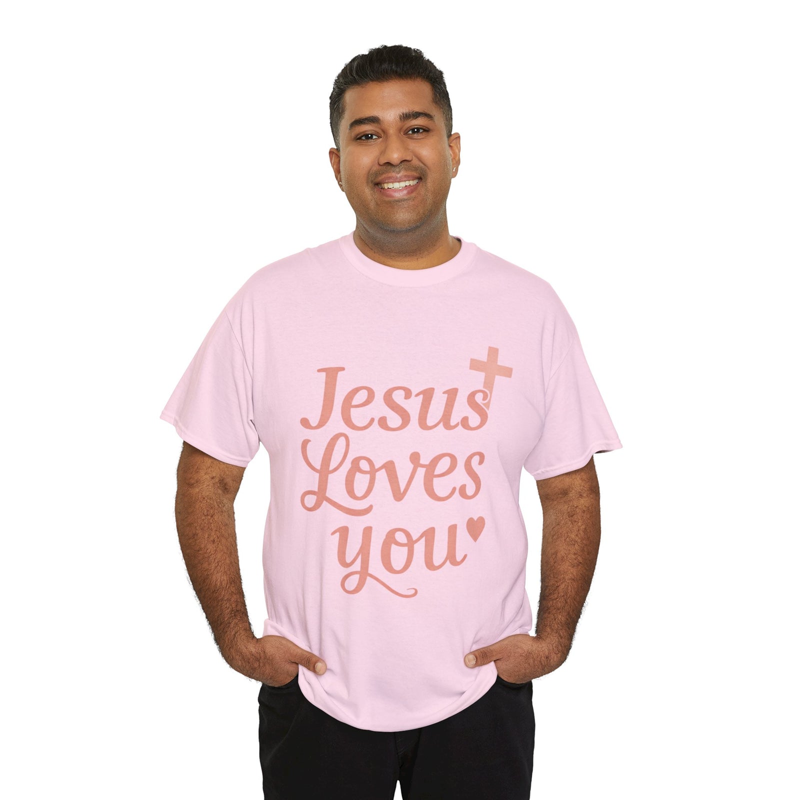 Jesus Loves You T-Shirt – Pink Script Faith Tee with Cross