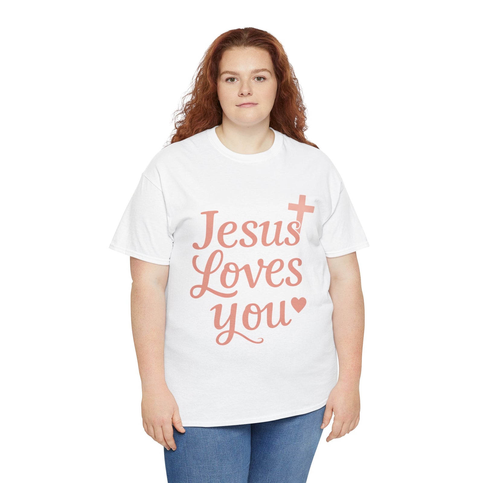 Jesus Loves You T-Shirt – Pink Script Faith Tee with Cross
