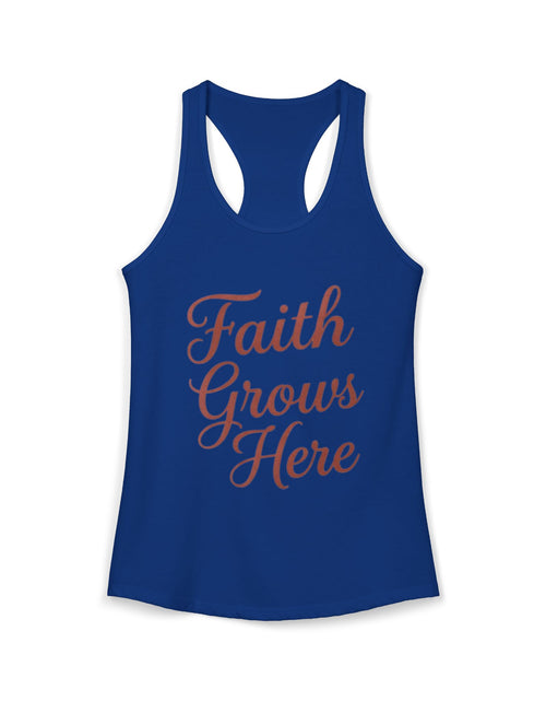 Load image into Gallery viewer, Faith Grows Here Women’s Racerback Tank, Christian Inspirational Tank Top, Faith-Based Apparel, Minimalist Scripture Style Top, Everyday Encouragement Shirt
