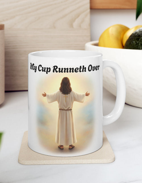 Load image into Gallery viewer, With Him My Cup Runneth Over – Jesus Coffee Mug | Christian Coffee Lover Gift | Faith &amp; Humor Mug 11 oz &amp; 15 oz
