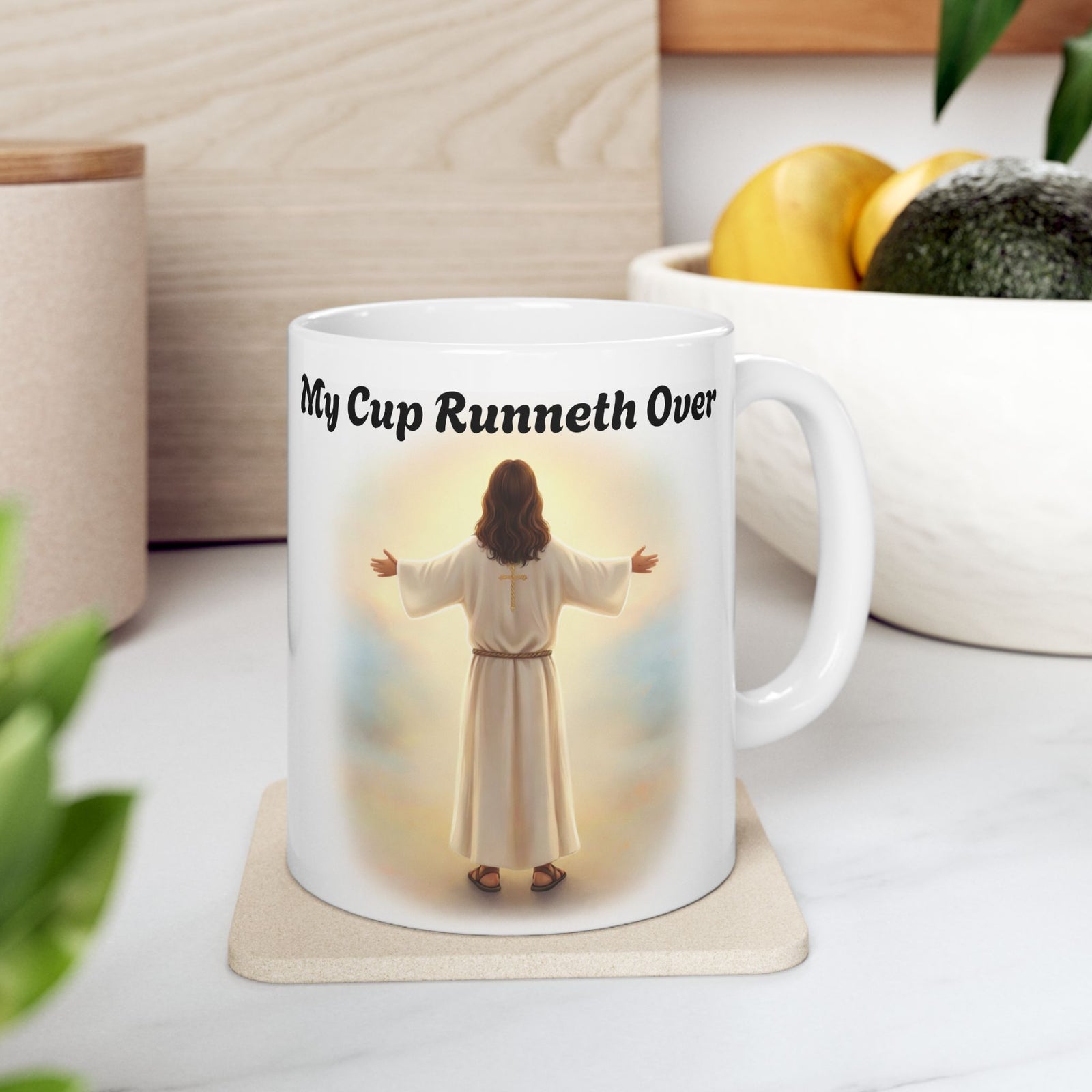 With Him My Cup Runneth Over – Jesus Coffee Mug | Christian Coffee Lover Gift | Faith & Humor Mug 11 oz & 15 oz
