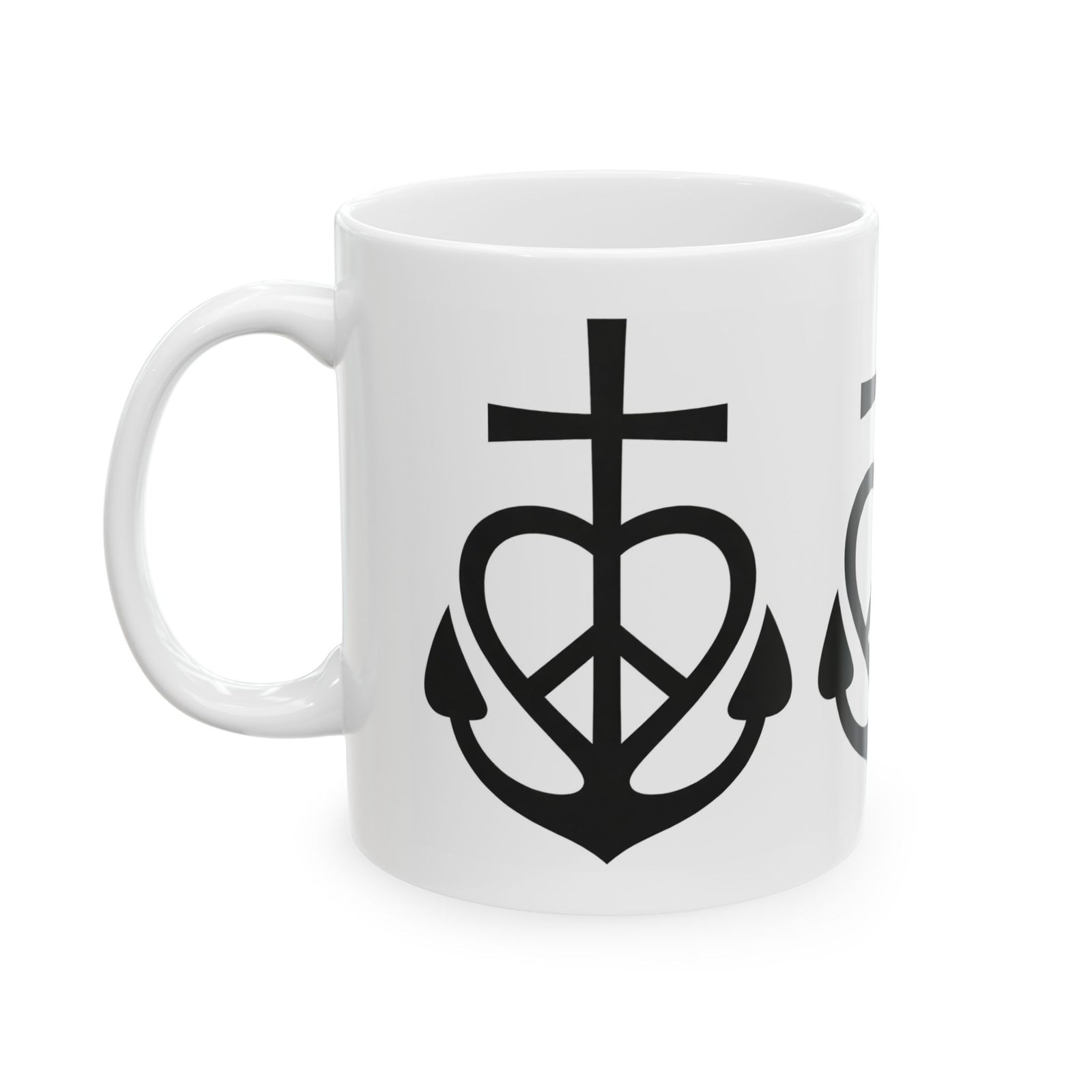 Faith, Love & Peace Ceramic Mug — Uplifting Christian Coffee Cup (11oz/15oz)