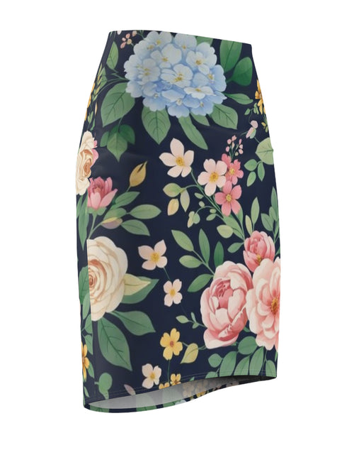 Load image into Gallery viewer, Navy Floral Peony Pencil Skirt for Women | Elegant Vintage Garden Skirt | Office to Evening Outfit | Feminine Mid-Waist Skirt
