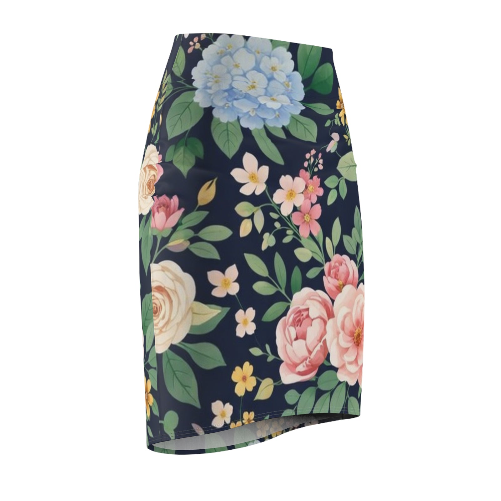 Navy Floral Peony Pencil Skirt for Women | Elegant Vintage Garden Skirt | Office to Evening Outfit | Feminine Mid-Waist Skirt