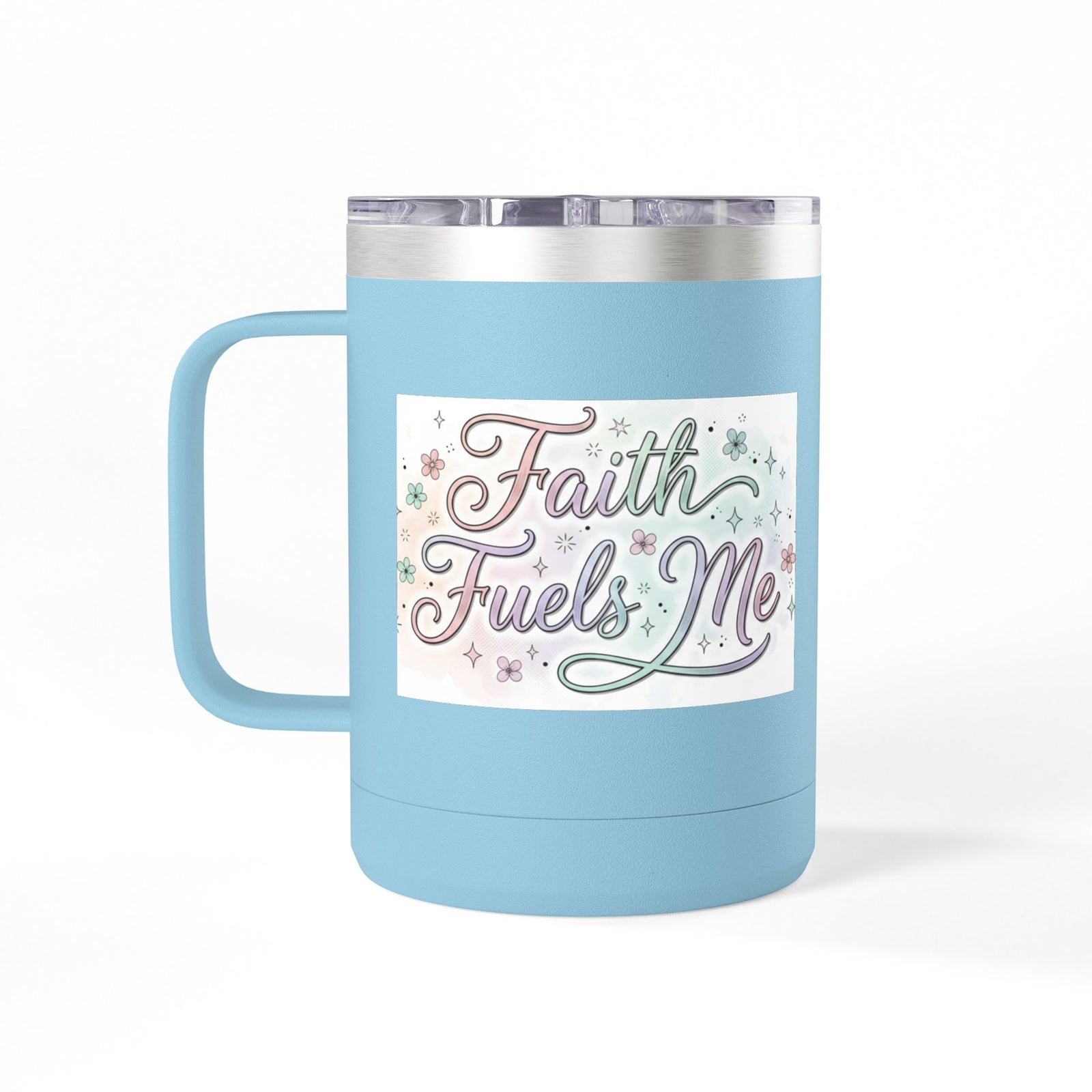15oz Insulated Coffee Tumbler Mug — "Faith Fuels Me" Pastel Star Design