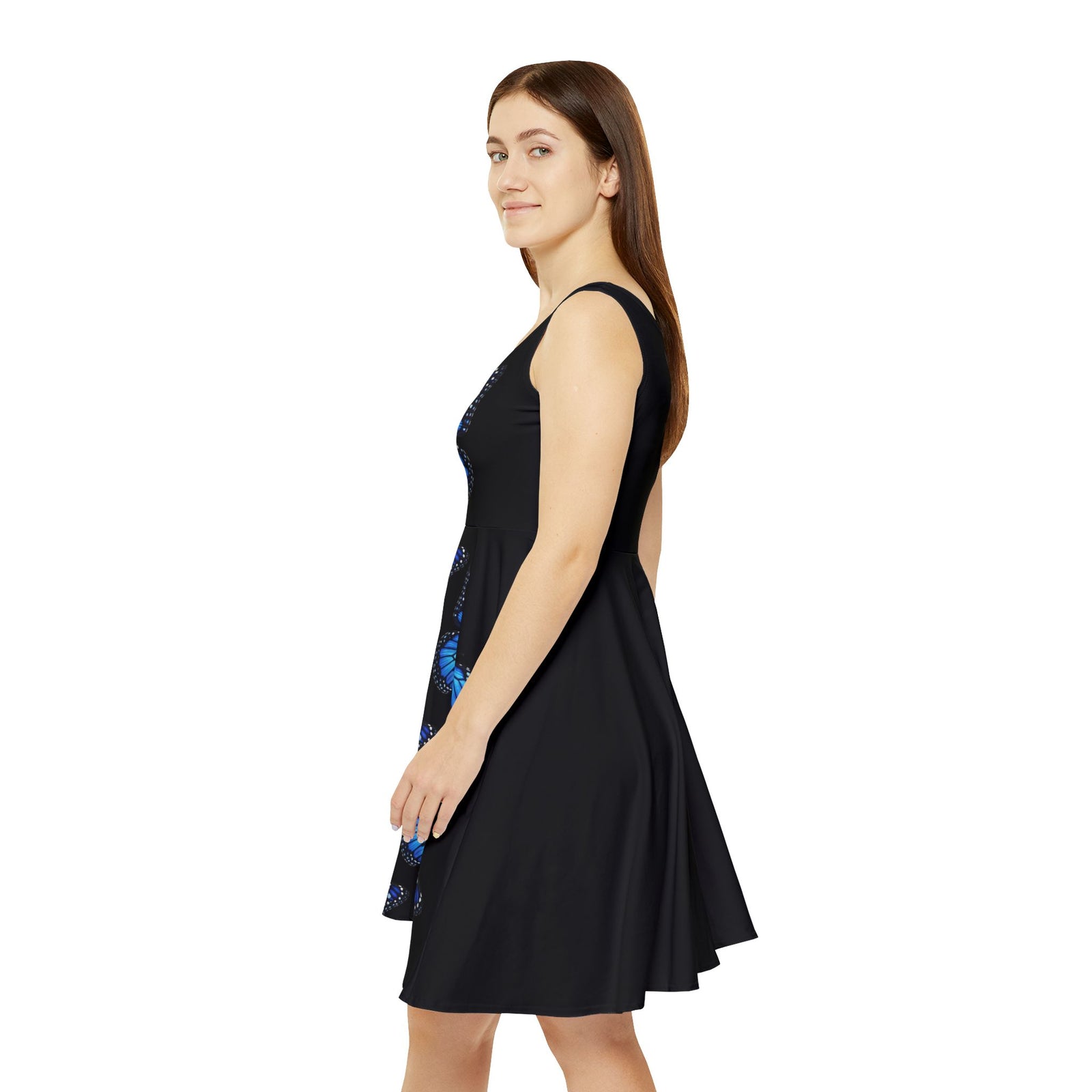 Blue Butterfly Skater Dress – Women's AOP Floral-Inspired Sundress