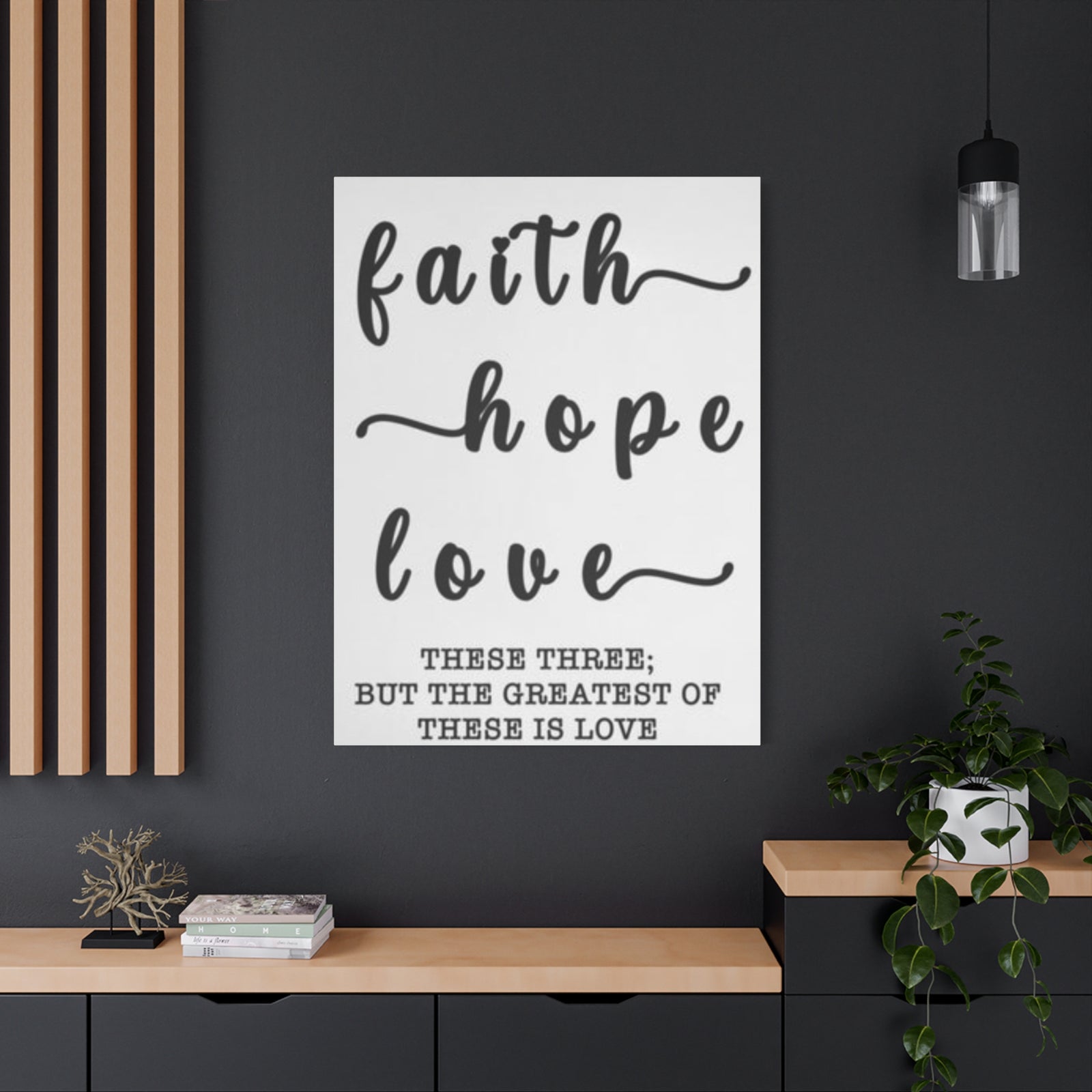 Faith Hope Love Matte Stretched Canvas Wall Art — Inspirational Scripture Quote