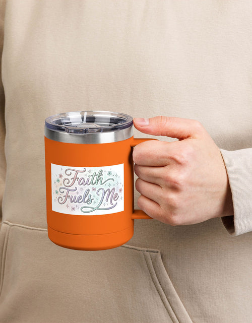Load image into Gallery viewer, 15oz Insulated Coffee Tumbler Mug — "Faith Fuels Me" Pastel Star Design
