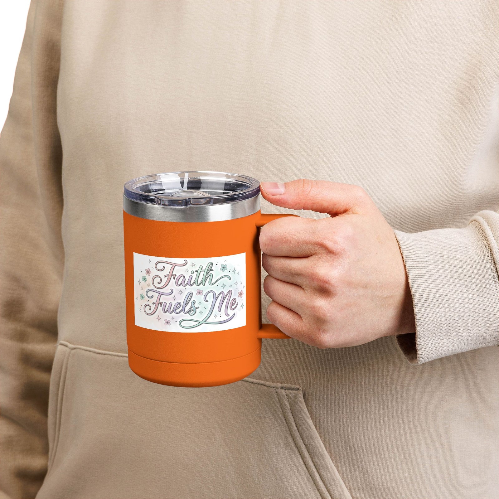 15oz Insulated Coffee Tumbler Mug — "Faith Fuels Me" Pastel Star Design